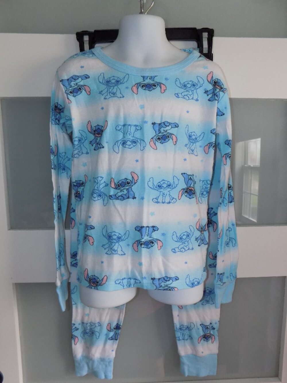 Disney Stitch Blue/ White LS 2Pc Pajama Set Size 10 Girl's